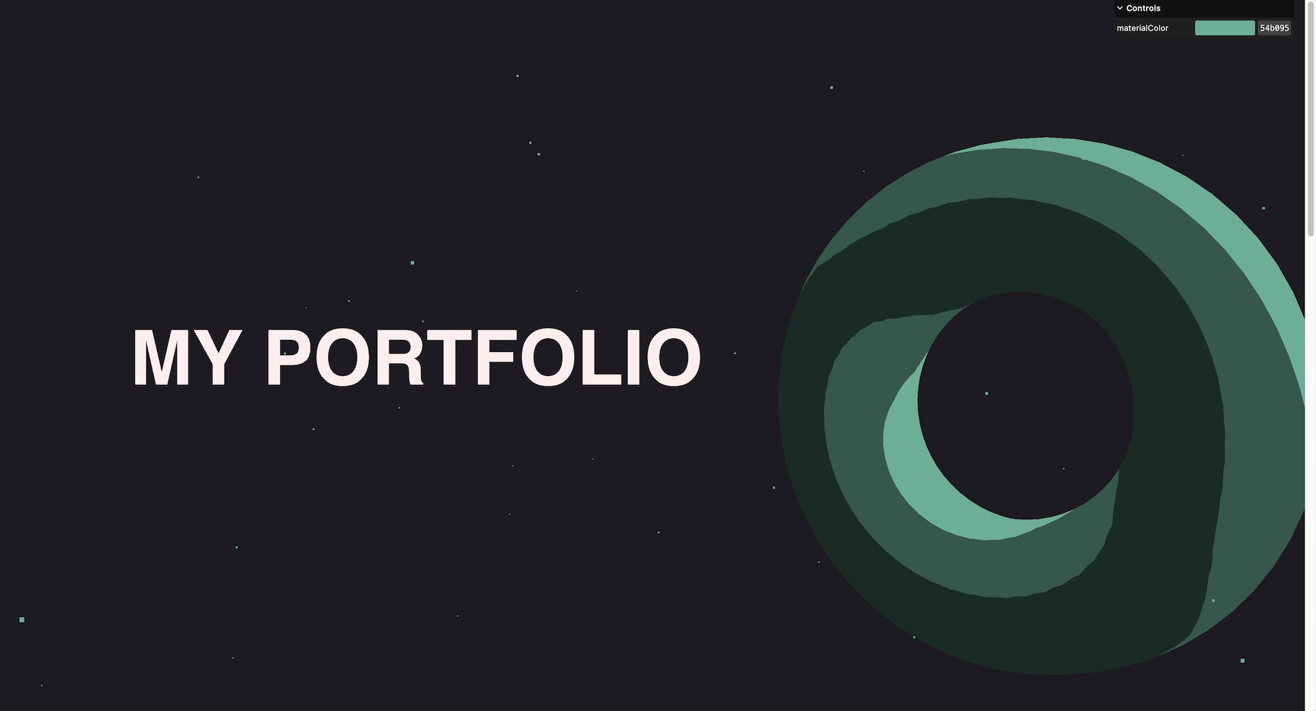 The words My Portfolio sit against a starscape with a green donut shape floating off to the side.